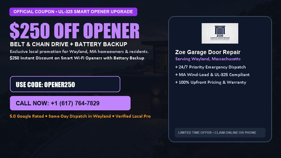 $250 OFF Smart Wi-Fi Garage Door Opener Installation in Wayland, MA - Zoe Garage Door Repair