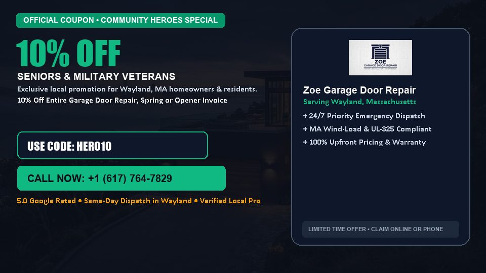 10% OFF Senior, Military & First Responder Discount in Wayland, MA - Zoe Garage Door Repair